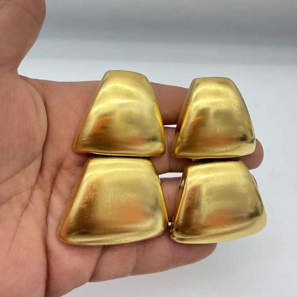 Vtg 80s Chunky Gold Tone Earrings Geometric Puffy Runway Statement